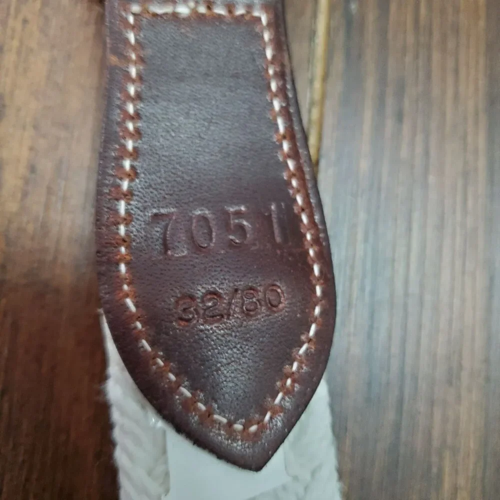 Dockers Belt Womens 32 White Canvass Brown Leather Brass Buckle Woven Braided